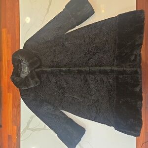VTG Faux Fur Trim Velvet Black Glam Goth Womens Coat XL